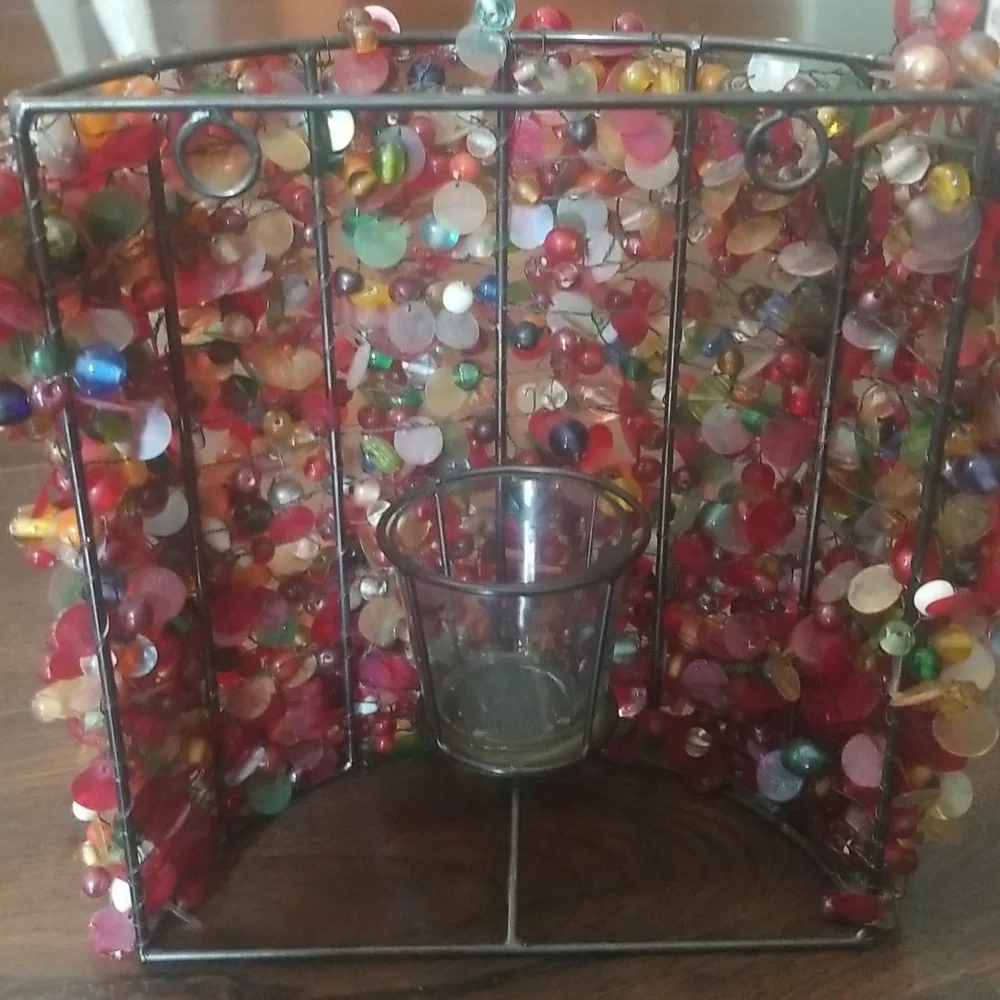 Beaded wall sconce, candle holder, multi color